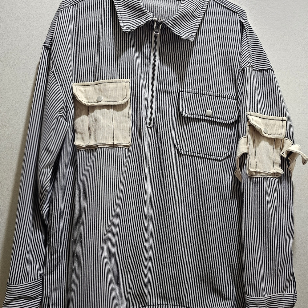 MNML Black and White Striped Shirt Jacket
